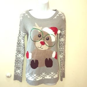 Ugly Christmas sweater chipmunk fair isle grey M
